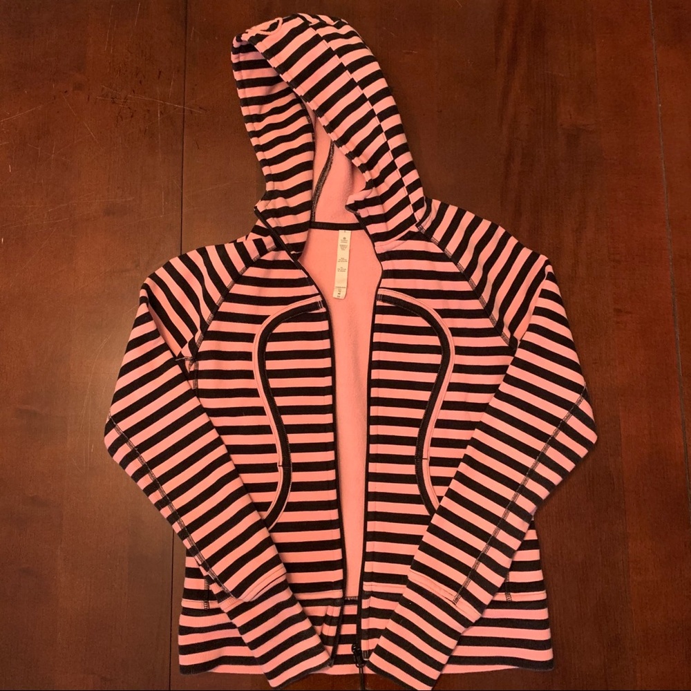 Lululemon Pink and Black Striped Scuba Hoodie